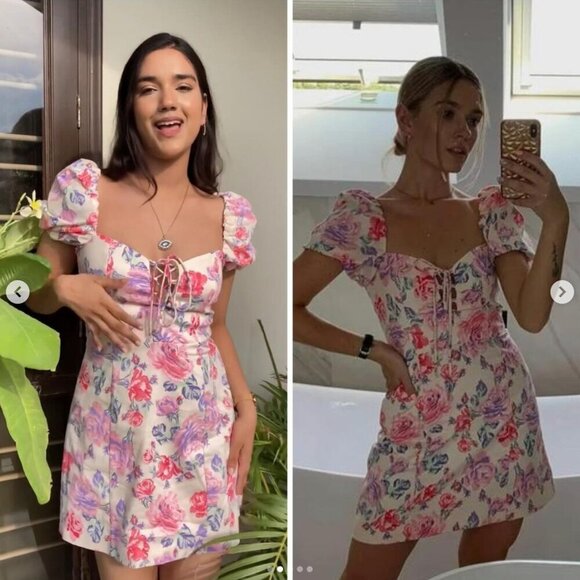 Zara Floral Off-Shoulder Puff Sleeve Dress, Size Large NWT - Picture 4 of 11